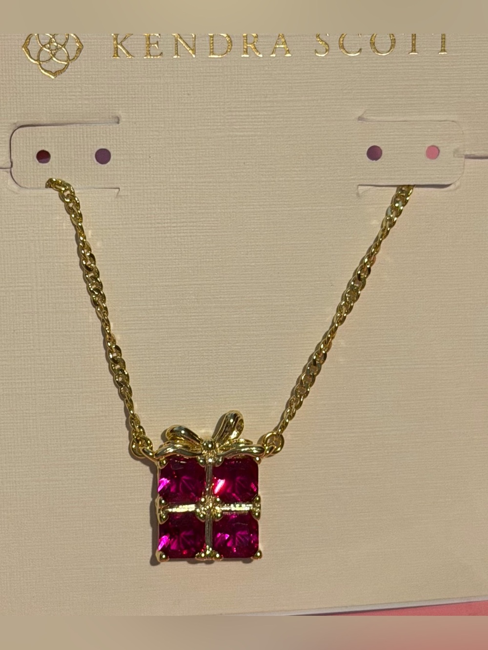 Kendra Scott Gold Necklace with Fuchsia Pendant Gift Charm